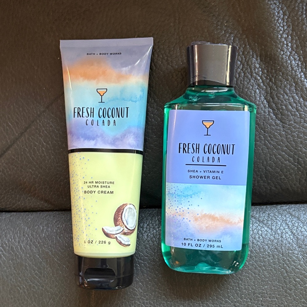 Bath and body fresh coconut colada scent in body wash and cream